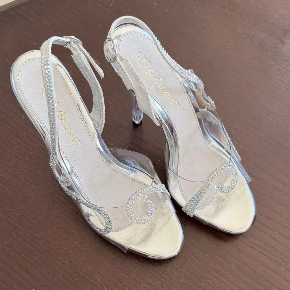 New Fabulicious Elegant Silver Crystal Women's vintage retro pinup Heels 8